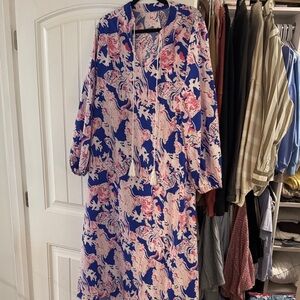 Lilly looking dress. Pink and blue chiffon drop midi dress